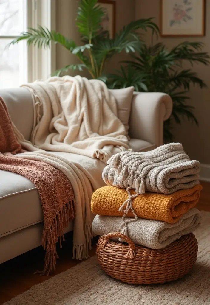 30+ Living Room Christmas Decor Ideas for a Festive Vibe 14 30+ Living Room Christmas Decor Ideas for a Festive Vibe - 14. Cozy Throws and Blankets