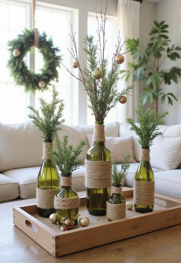 30+ Living Room Christmas Decor Ideas for a Festive Vibe 2 30+ Living Room Christmas Decor Ideas for a Festive Vibe - 2. DIY Recycled Bottle Vases