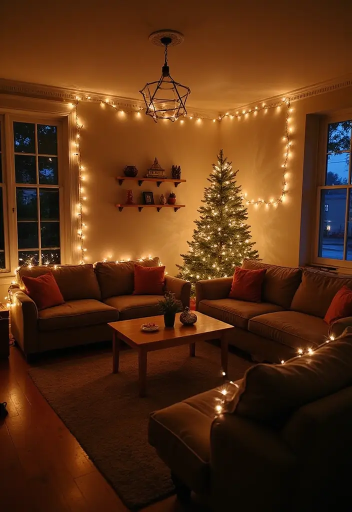 30+ Living Room Christmas Decor Ideas for a Festive Vibe 27 30+ Living Room Christmas Decor Ideas for a Festive Vibe - 27. Whimsical Fairy Light Displays