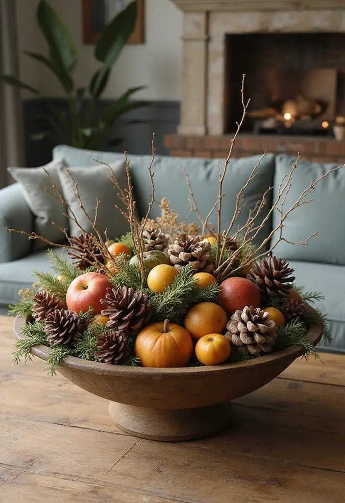 30+ Living Room Christmas Decor Ideas for a Festive Vibe 3 30+ Living Room Christmas Decor Ideas for a Festive Vibe - 3. Natural Elements Centerpiece