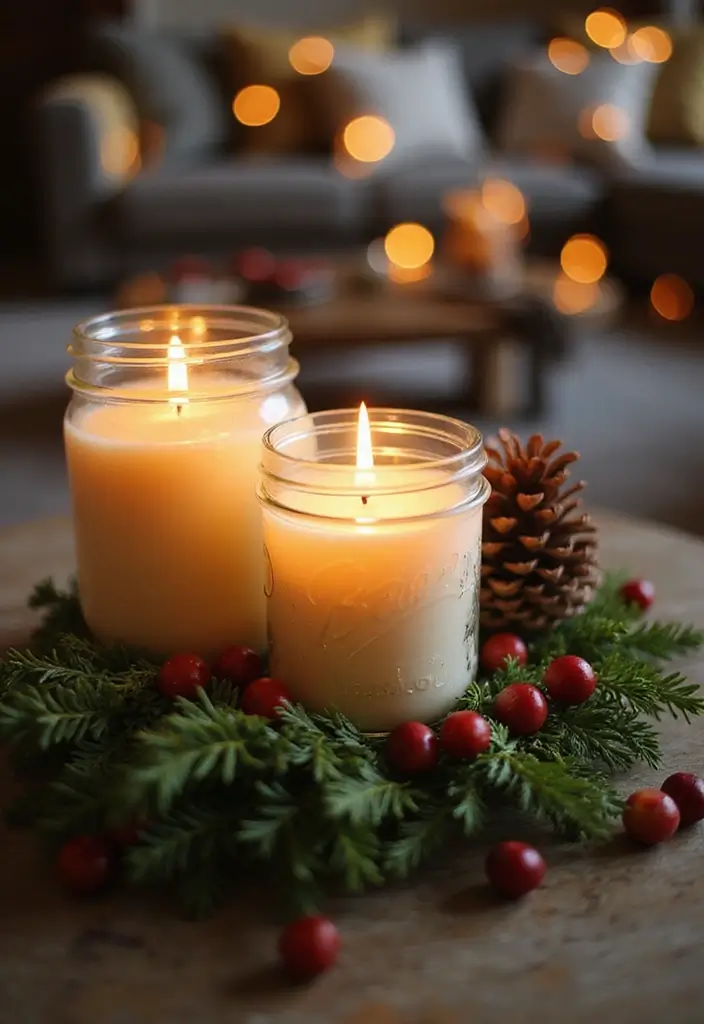 30+ Living Room Christmas Decor Ideas for a Festive Vibe 6 30+ Living Room Christmas Decor Ideas for a Festive Vibe - 6. Sustainable Candle Displays