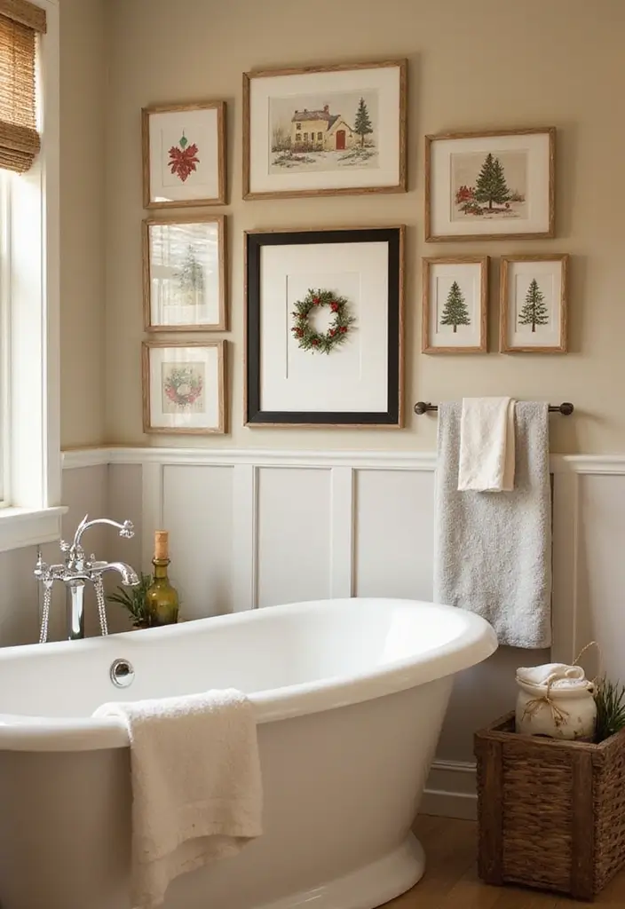 30+ New Year Decoration Ideas for a Fresh Start 9 30+ New Year Decoration Ideas for a Fresh Start - 9. Seasonal Bathroom Artwork