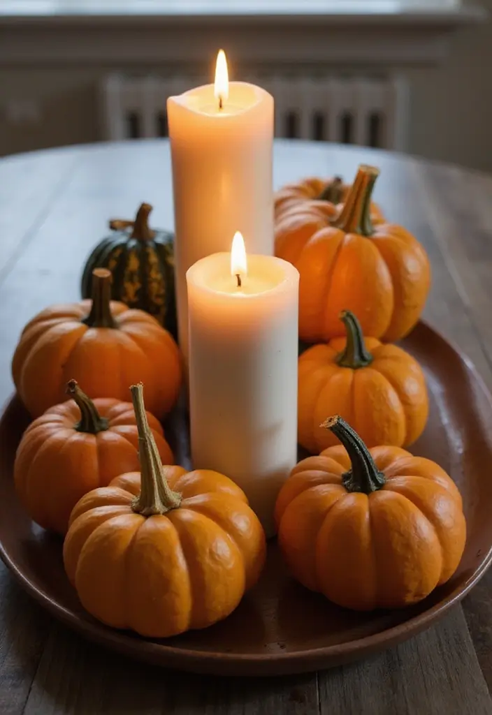 30+ Pumpkin Decoration Ideas for a Creative Halloween 15 30+ Pumpkin Decoration Ideas for a Creative Halloween - 15. Pumpkin-Themed Candle Arrangements