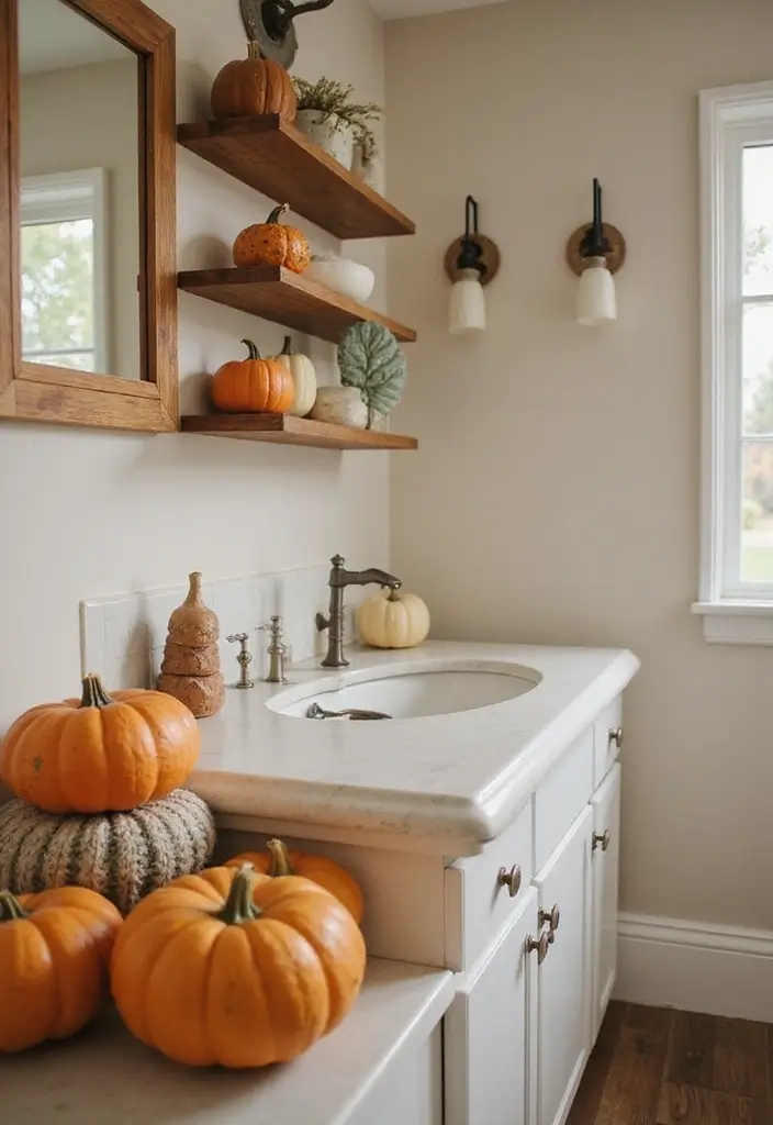 30+ Pumpkin Decoration Ideas for a Creative Halloween 19 30+ Pumpkin Decoration Ideas for a Creative Halloween - 19. Pumpkin-Themed Bathroom Decor