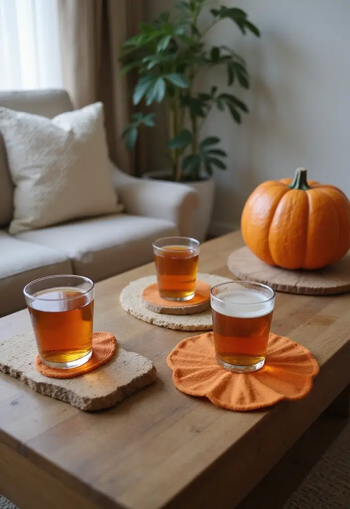 30+ Pumpkin Decoration Ideas for a Creative Halloween 28 30+ Pumpkin Decoration Ideas for a Creative Halloween - 28. Pumpkin-Themed Coasters