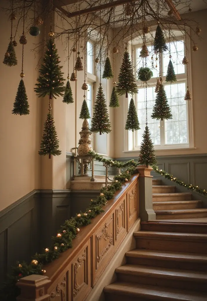 30+ Unique Christmas Tree Ideas That Look Amazing: Staircase Christmas Decor 12 30+ Unique Christmas Tree Ideas That Look Amazing: Staircase Christmas Decor - 12. Hanging Tree Décor