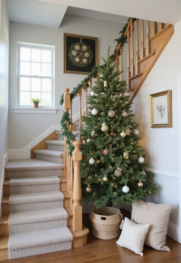 30+ Unique Christmas Tree Ideas That Look Amazing: Staircase Christmas Decor 15 30+ Unique Christmas Tree Ideas That Look Amazing: Staircase Christmas Decor - 15. Farmhouse Chic Tree