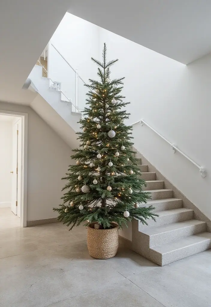 30+ Unique Christmas Tree Ideas That Look Amazing: Staircase Christmas Decor 17 30+ Unique Christmas Tree Ideas That Look Amazing: Staircase Christmas Decor - 17. Minimalist Tree