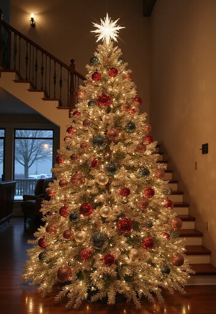 30+ Unique Christmas Tree Ideas That Look Amazing: Staircase Christmas Decor 18 30+ Unique Christmas Tree Ideas That Look Amazing: Staircase Christmas Decor - 18. Sparkling Glitter Tree