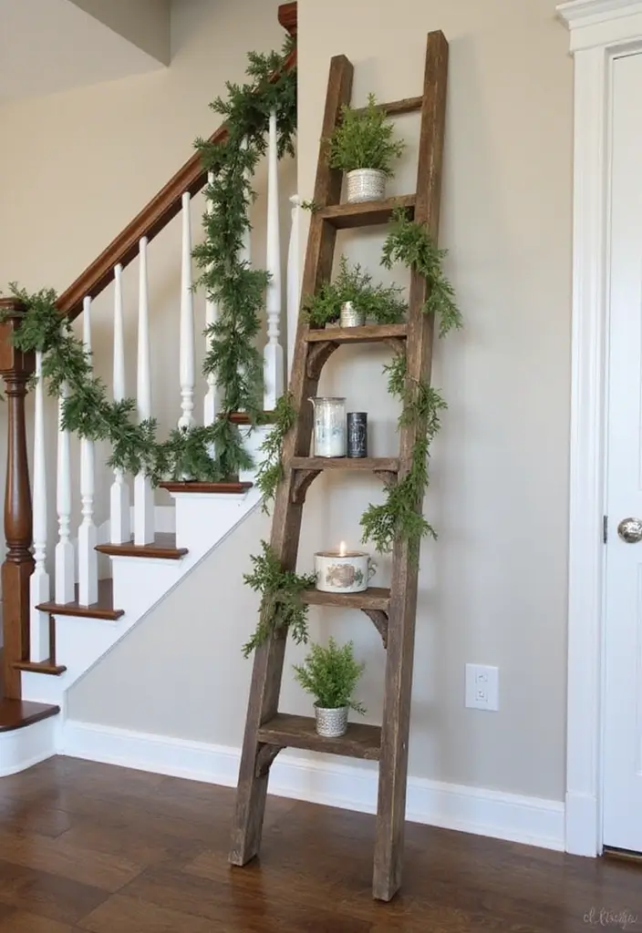 30+ Unique Christmas Tree Ideas That Look Amazing: Staircase Christmas Decor 2 30+ Unique Christmas Tree Ideas That Look Amazing: Staircase Christmas Decor - 2. Rustic Ladder Tree