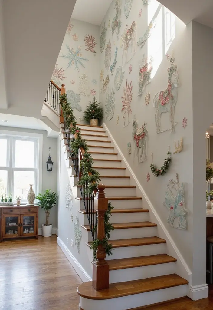 30+ Unique Christmas Tree Ideas That Look Amazing: Staircase Christmas Decor 22 30+ Unique Christmas Tree Ideas That Look Amazing: Staircase Christmas Decor - 22. Artistic Tree with Wall Art