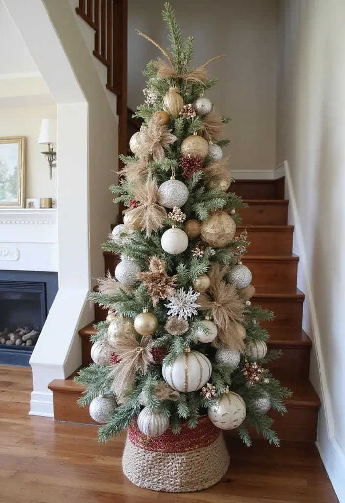 30+ Unique Christmas Tree Ideas That Look Amazing: Staircase Christmas Decor 23 30+ Unique Christmas Tree Ideas That Look Amazing: Staircase Christmas Decor - 23. Mixed Material Tree