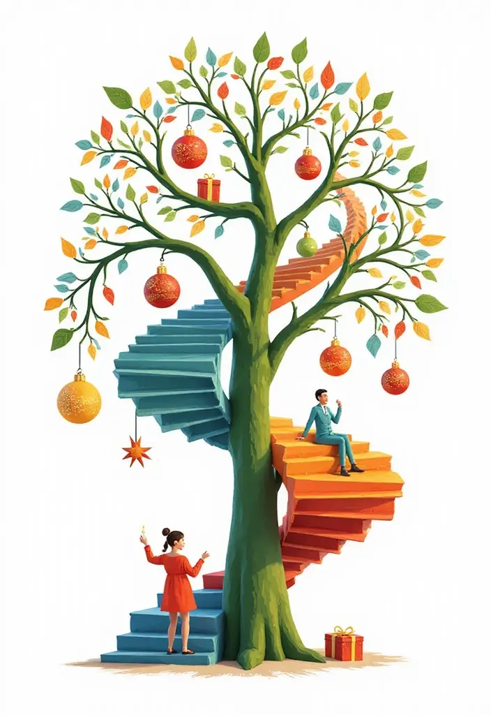 30+ Unique Christmas Tree Ideas That Look Amazing: Staircase Christmas Decor 30 30+ Unique Christmas Tree Ideas That Look Amazing: Staircase Christmas Decor - 30. Whimsical Whirlwind Tree
