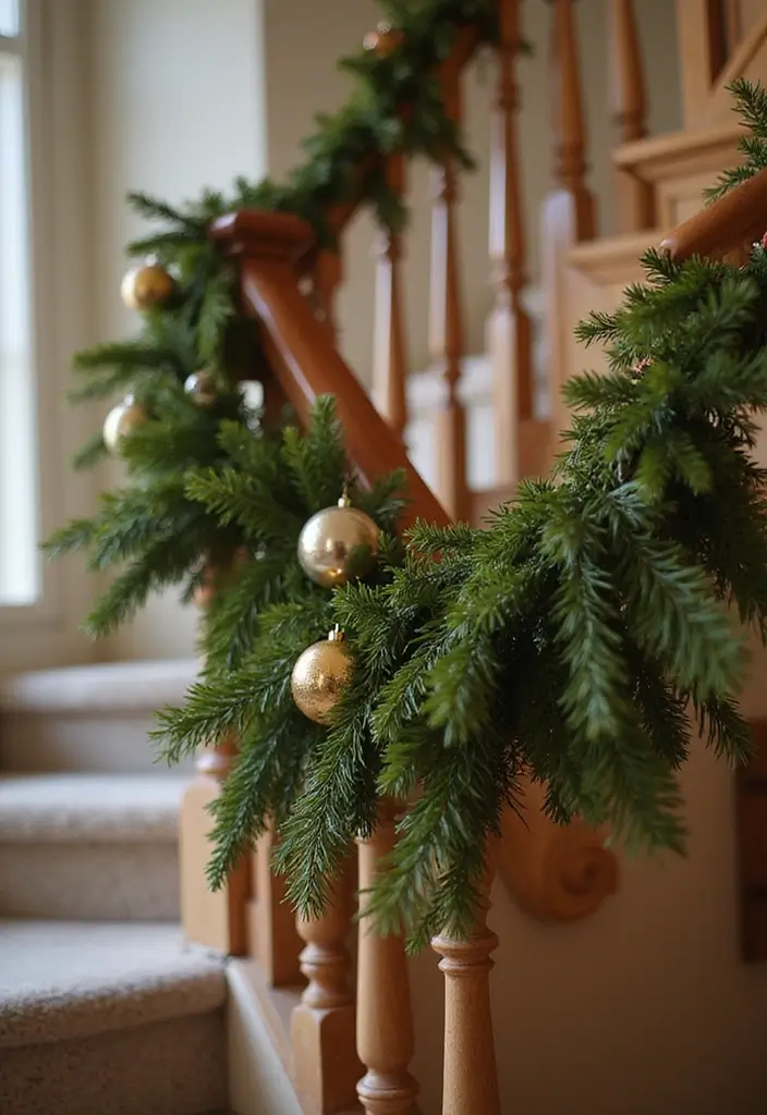 30+ Unique Christmas Tree Ideas That Look Amazing: Staircase Christmas Decor 4 30+ Unique Christmas Tree Ideas That Look Amazing: Staircase Christmas Decor - 4. Garland and Ornaments on the Railing
