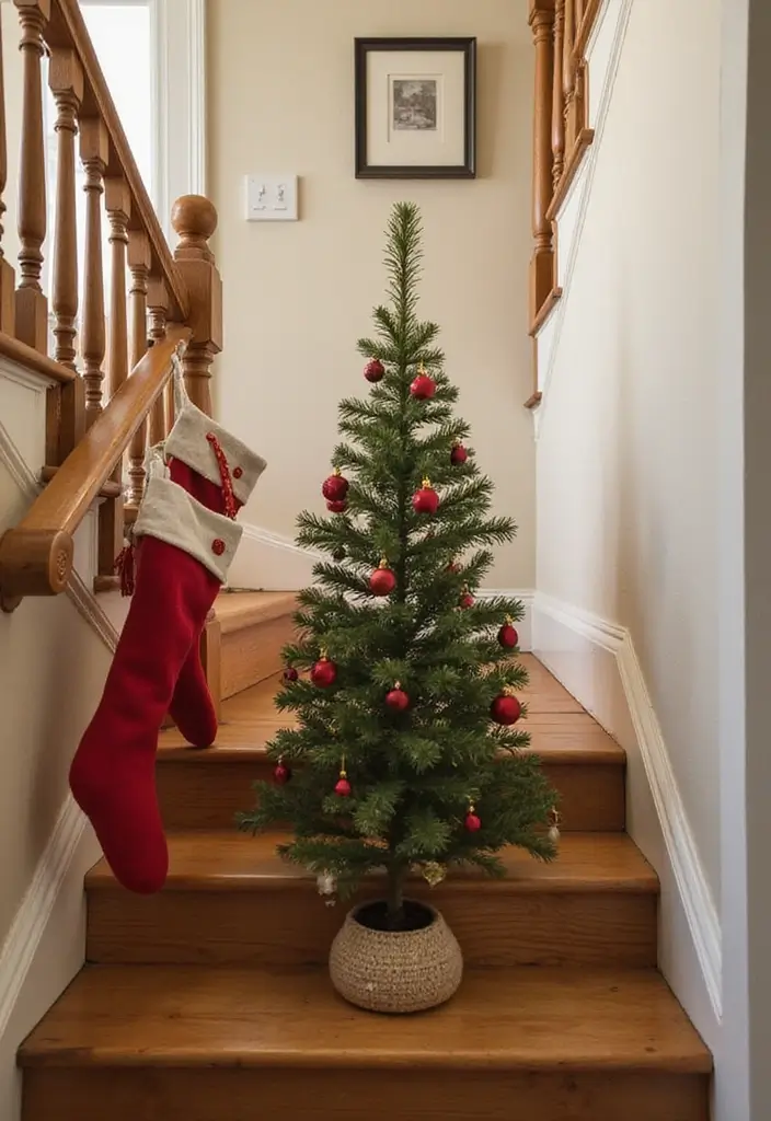 30+ Unique Christmas Tree Ideas That Look Amazing: Staircase Christmas Decor 8 30+ Unique Christmas Tree Ideas That Look Amazing: Staircase Christmas Decor - 8. Tree with Stockings on the Steps
