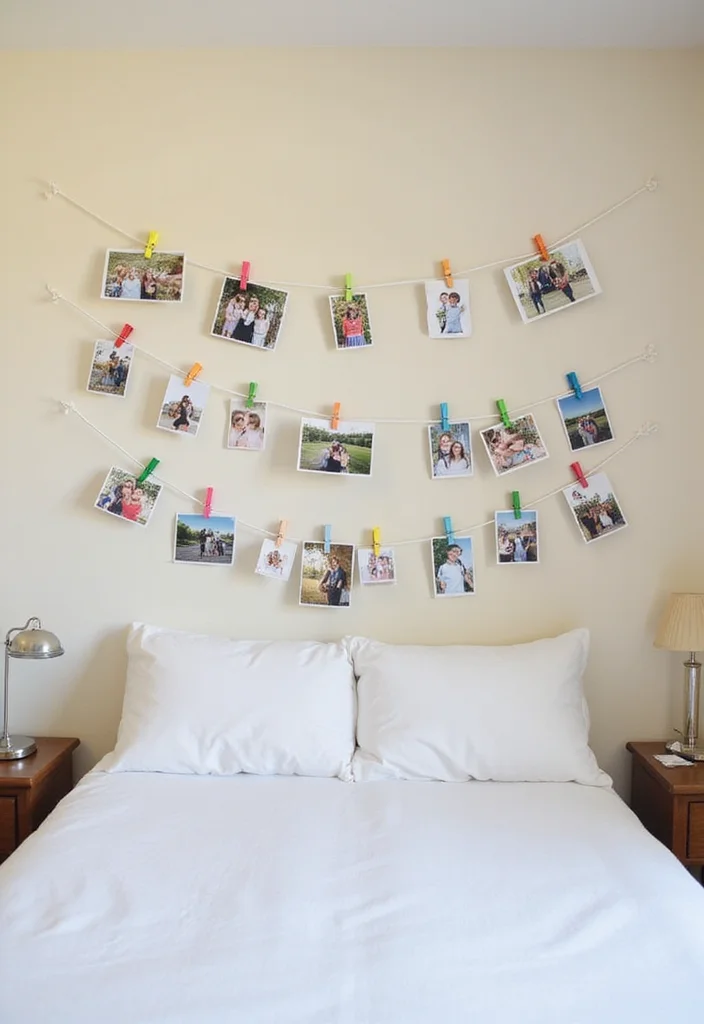 10 Couple Photo Frame Ideas for Bedroom for Sweet Personal Touch 3. DIY String Photo Holder