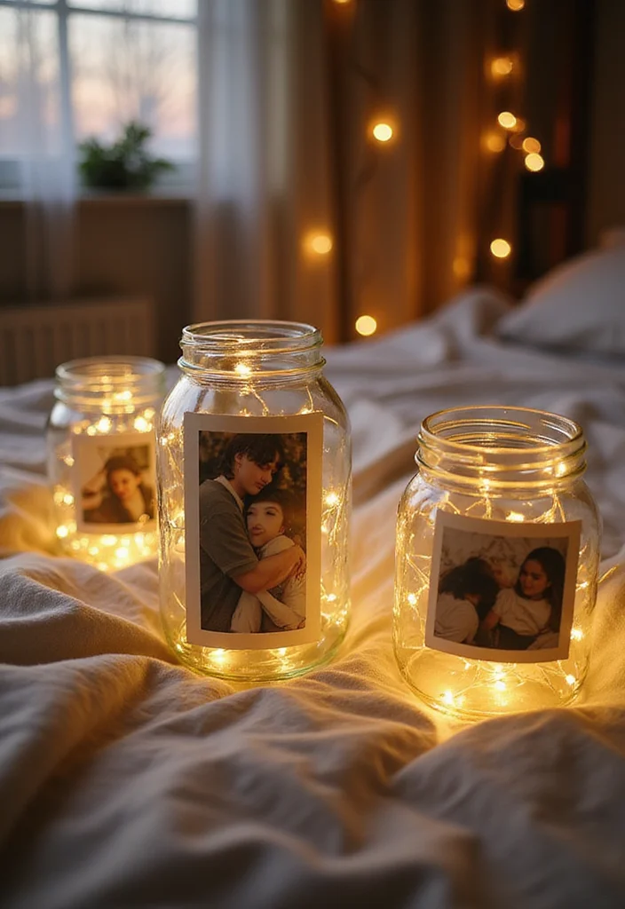10 Couple Photo Frame Ideas for Bedroom for Sweet Personal Touch 8. Upcycled Jars for Holding Photos