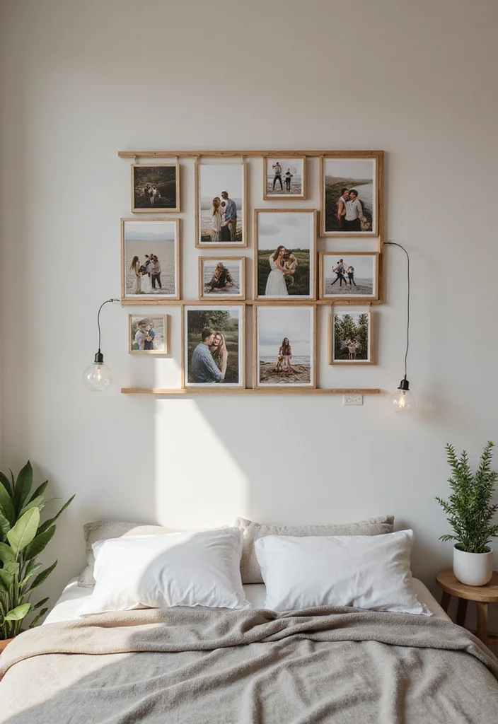 10 Couple Photo Frame Ideas for Bedroom for Sweet Personal Touch 9. Hanging Photo Grid