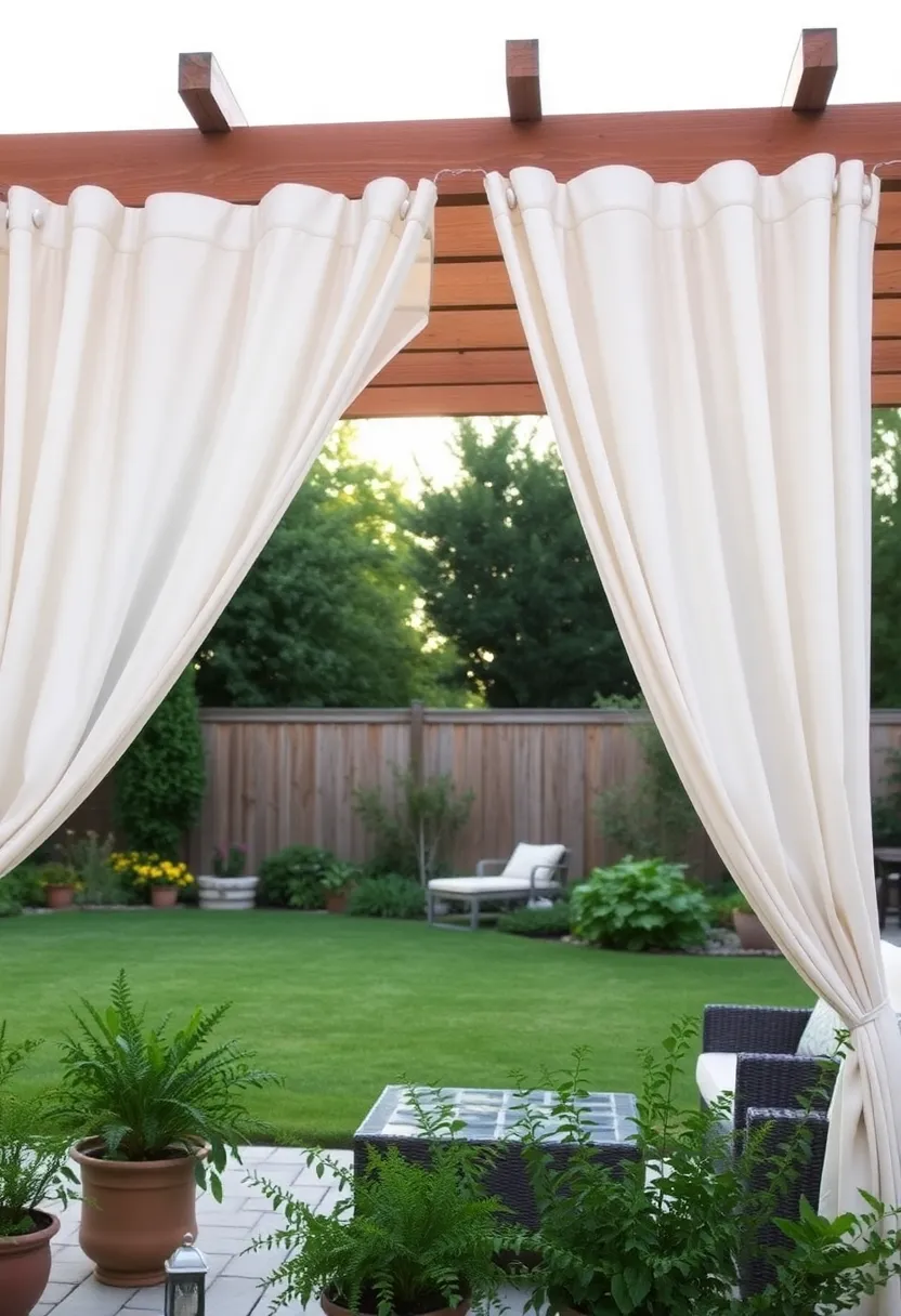 12 Backyard Fence Privacy Ideas for Quiet Comfortable Seclusion 122 12 Backyard Fence Privacy Ideas for Quiet Comfortable Seclusion 12. Outdoor Curtains