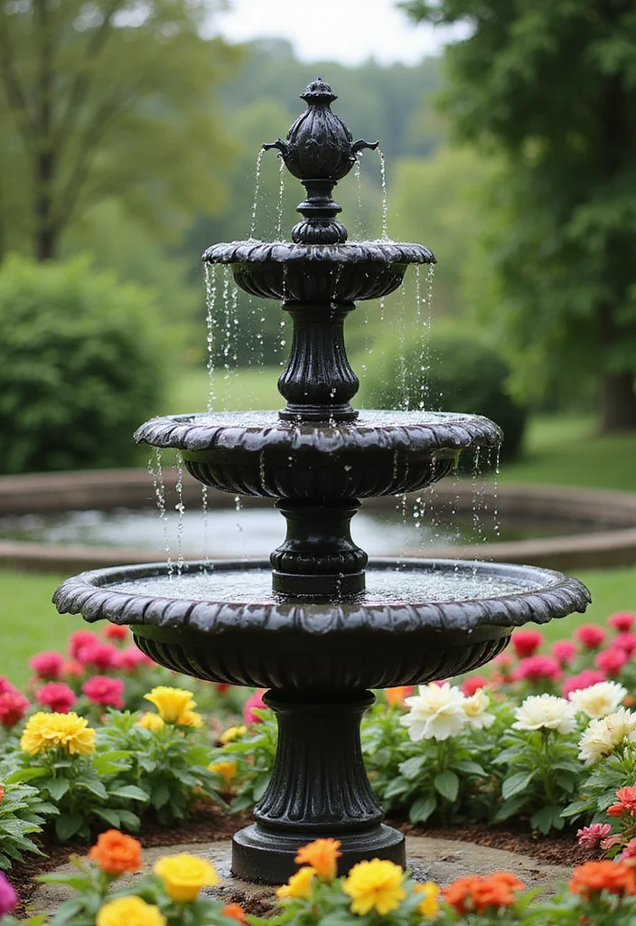 12 Backyard Fountain Ideas for Relaxing Calm Outdoor Ambience 111 12 Backyard Fountain Ideas for Relaxing Calm Outdoor Ambience 11. Classic Tiered Fountain