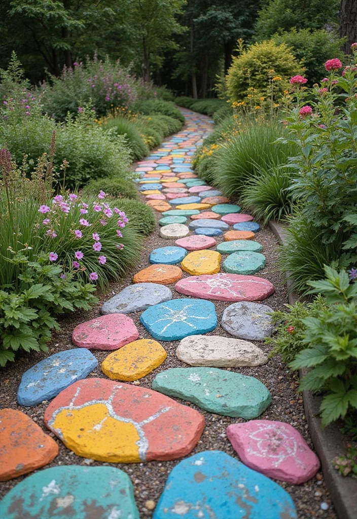 12 Backyard Sidewalk Ideas for Clean Functional Access 12. Artistic Path Designs