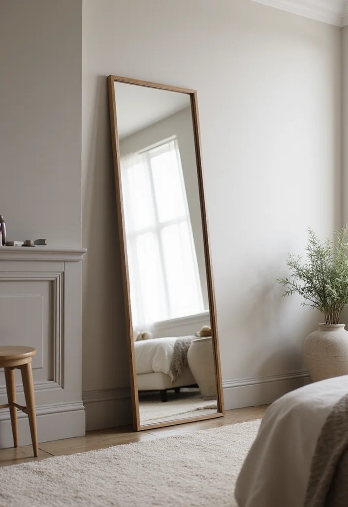 12 Bedroom Dressing Mirror Ideas for Light Space and Elegance 1 12 Bedroom Dressing Mirror Ideas for Light Space and Elegance 1. Floor Mirrors for Minimalist Vibes