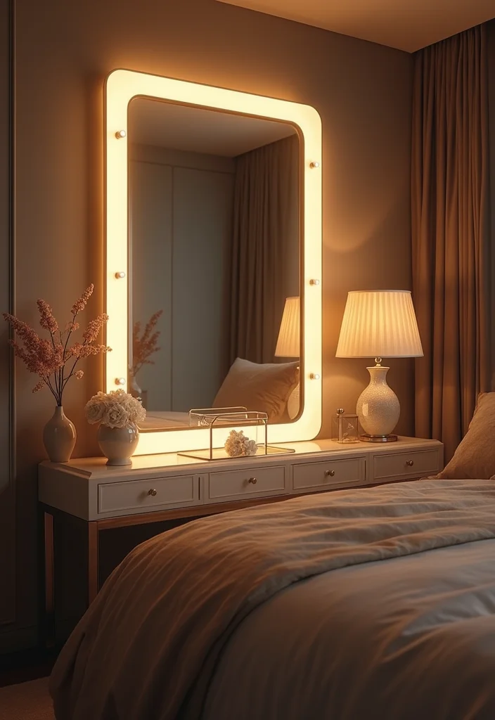 12 Bedroom Dressing Mirror Ideas for Light Space and Elegance 100 12 Bedroom Dressing Mirror Ideas for Light Space and Elegance 10. Lighted Mirrors for Glamorous Touch