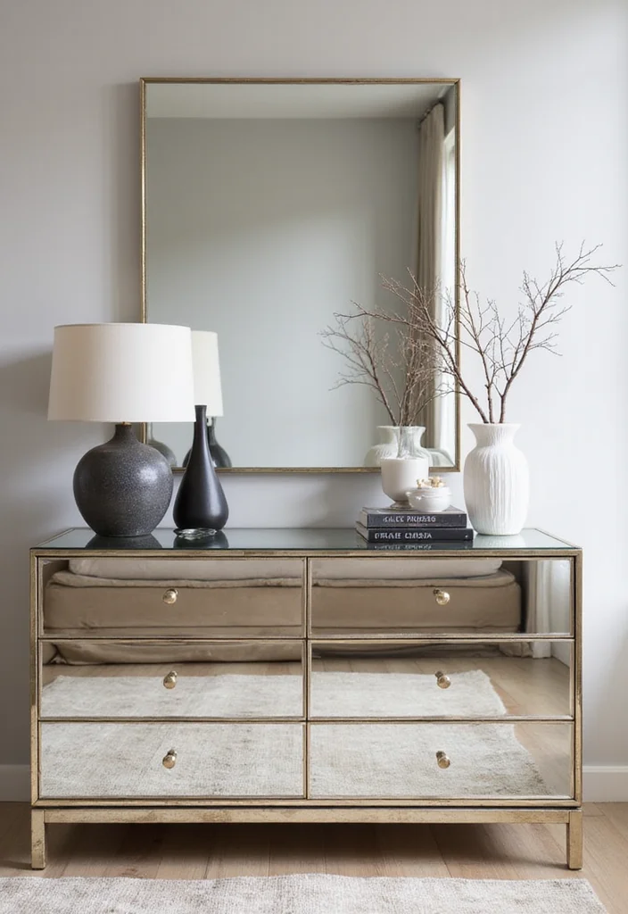 12 Bedroom Dressing Mirror Ideas for Light Space and Elegance 12 12 Bedroom Dressing Mirror Ideas for Light Space and Elegance 2. Mirrored Dressers for Space Saving Solutions