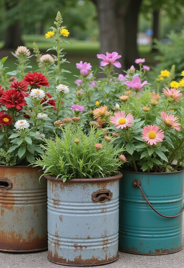12 Cheap Ideas for Backyard for Affordable Easy Improvements 9. Repurposed Garden Containers