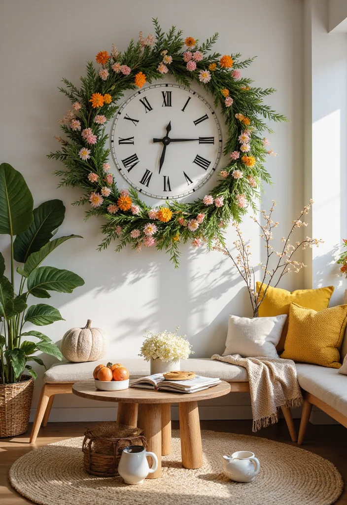 12 Clock Decor Ideas Living Room for Practical Stylish Accents 10. Seasonal Clock Decor for a Fresh Vibe