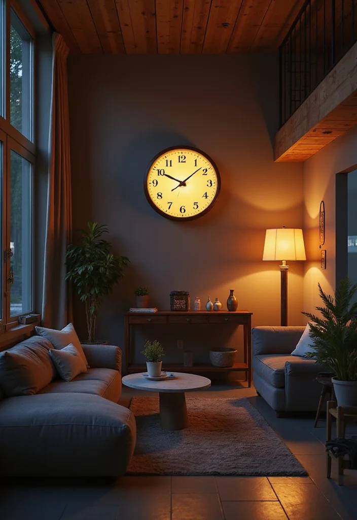12 Clock Decor Ideas Living Room for Practical Stylish Accents 12. Clocks with Lighting Features for Ambience