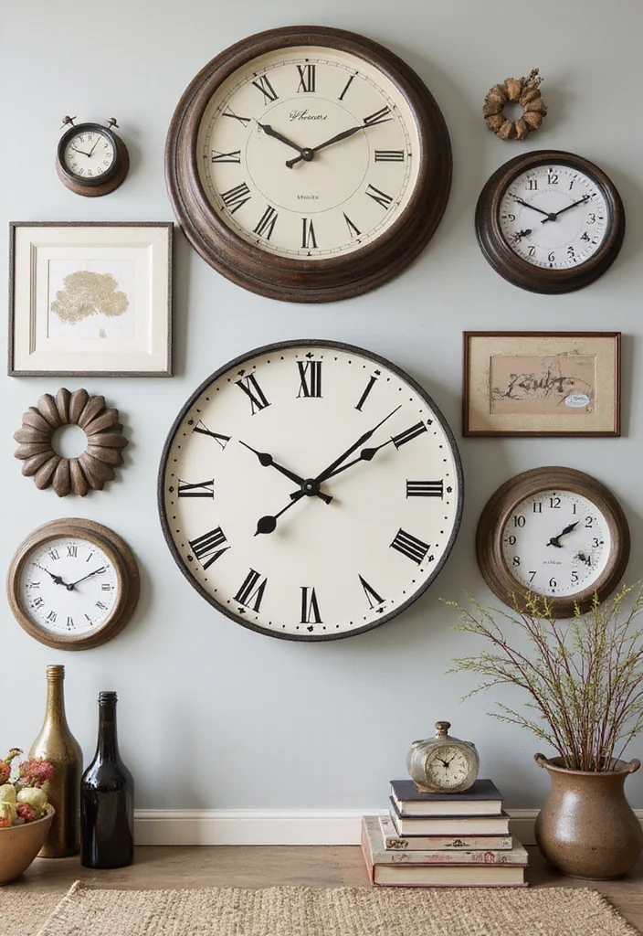 12 Clock Decor Ideas Living Room for Practical Stylish Accents 5. Gallery Wall of Clocks for an Eclectic Vibe