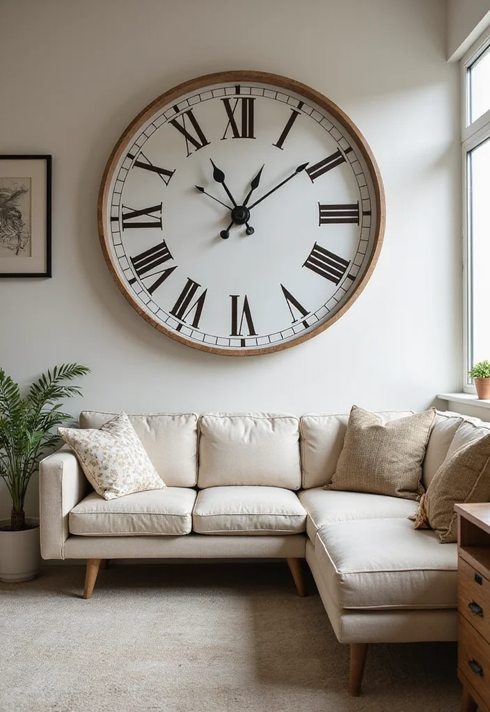 12 Clock Decor Ideas Living Room for Practical Stylish Accents 7. Oversized Clocks as Focal Points