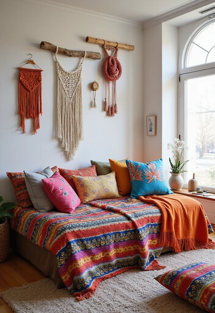 12 Day Bed Bedroom Ideas for Flexible Seating and Sleeping 1. Bohemian Charm with Layered Textiles