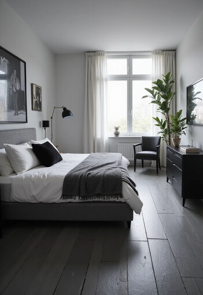 12 Grey Floor Bedroom Ideas for Soft Modern Neutral Looks 12 12 Grey Floor Bedroom Ideas for Soft Modern Neutral Looks 2. Monochrome Magic