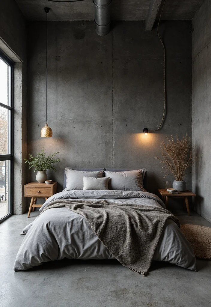 12 Grey Floor Bedroom Ideas for Soft Modern Neutral Looks 34 12 Grey Floor Bedroom Ideas for Soft Modern Neutral Looks 4. Industrial Chic