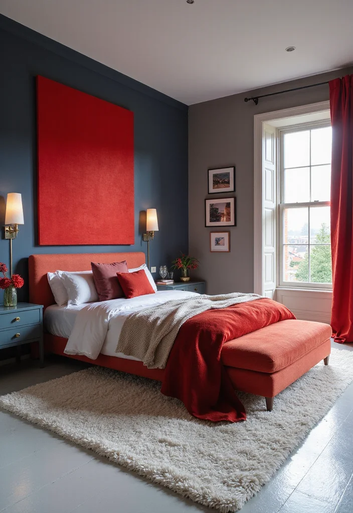 12 Grey Floor Bedroom Ideas for Soft Modern Neutral Looks 89 12 Grey Floor Bedroom Ideas for Soft Modern Neutral Looks 9. Grey with Bold Color Pops