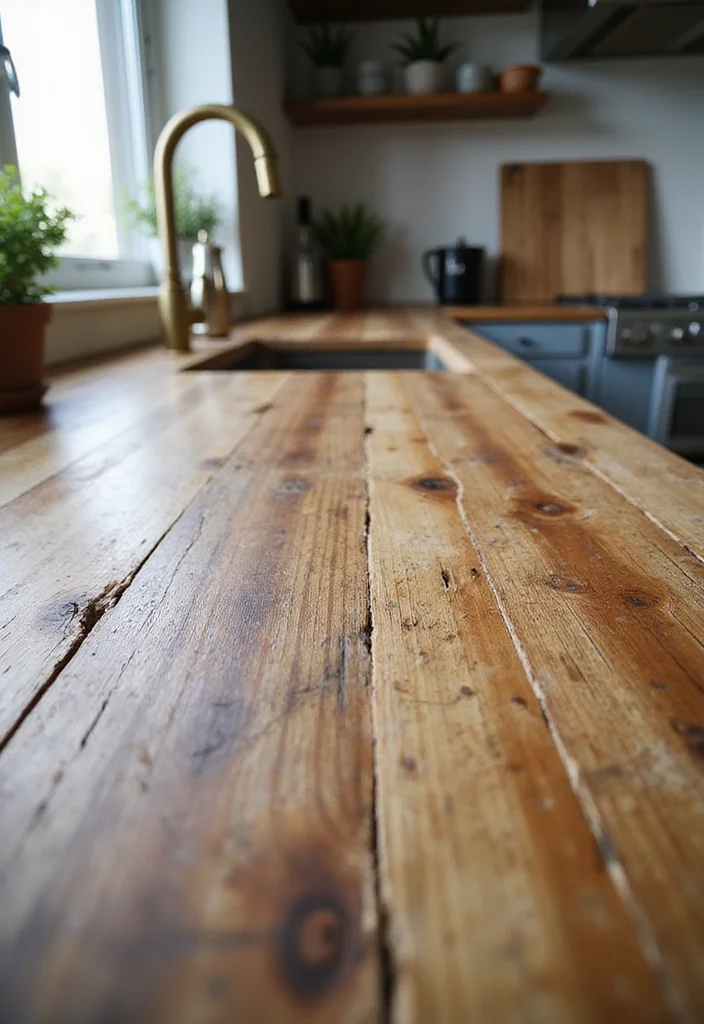 12 Kitchen Countertops Ideas for Fresh Updated Material Choices 1. Reclaimed Wood Rustic Charm with a Story