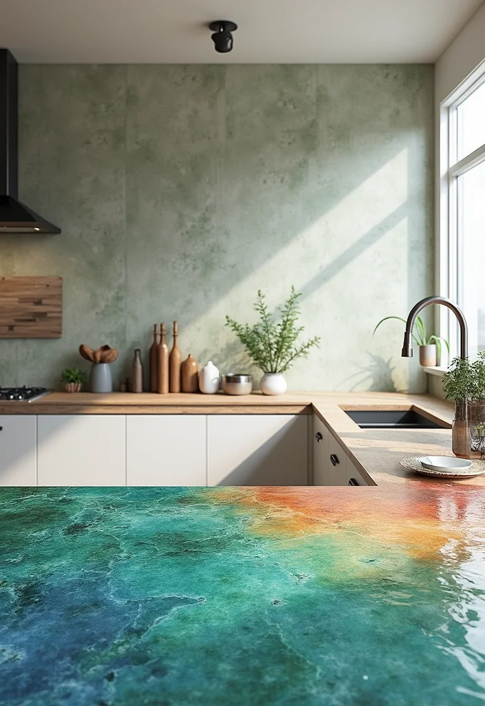 12 Kitchen Countertops Ideas for Fresh Updated Material Choices 3. Recycled Glass Colorful and Unique