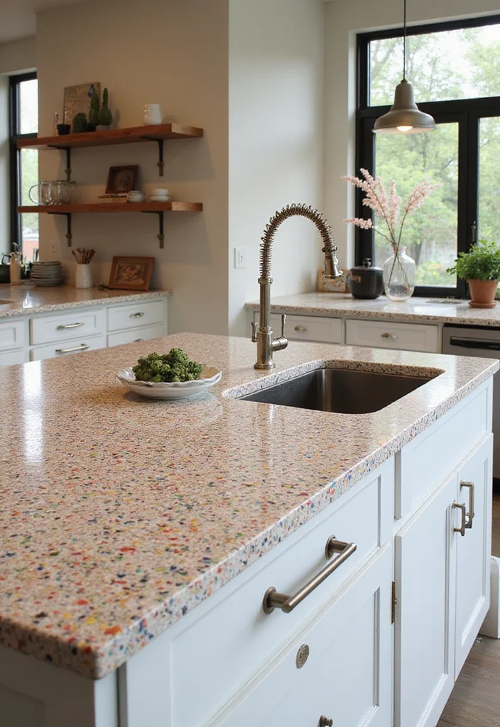 12 Kitchen Countertops Ideas for Fresh Updated Material Choices 9. Terrazzo Artistic and Durable
