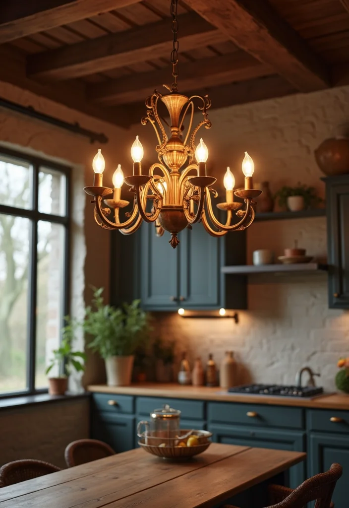 12 Kitchen Lamp Ideas for Better Light and Warm Ambience 6. Vintage Chandelier