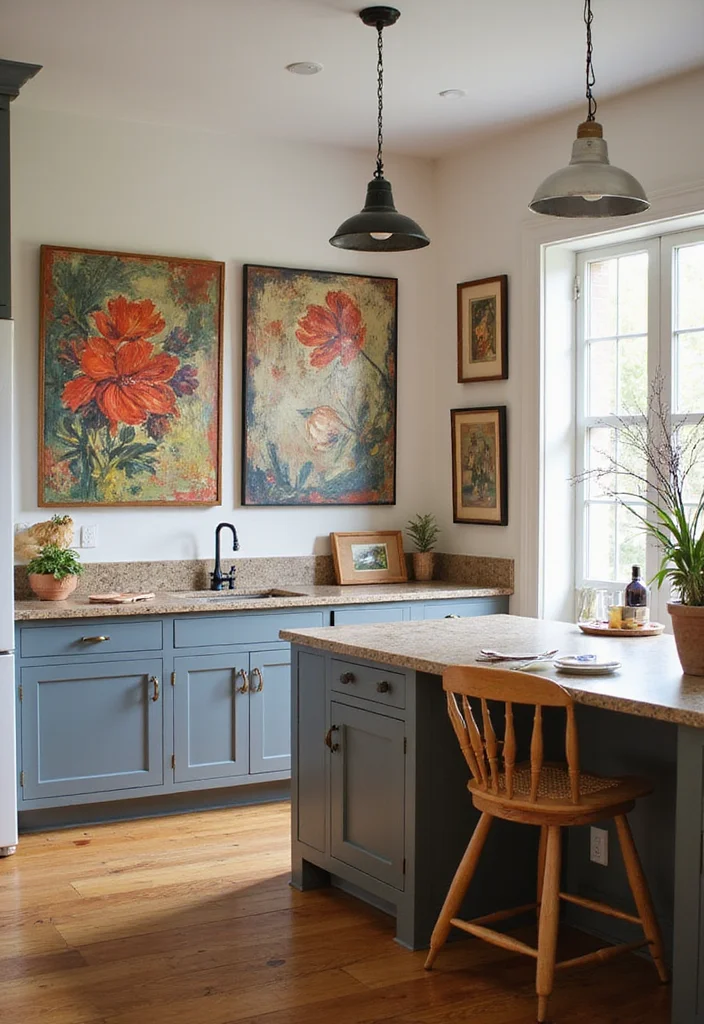 12 Kitchen Styling Ideas for Polished Warm Everyday Appeal 9. Personal Touches with Artwork