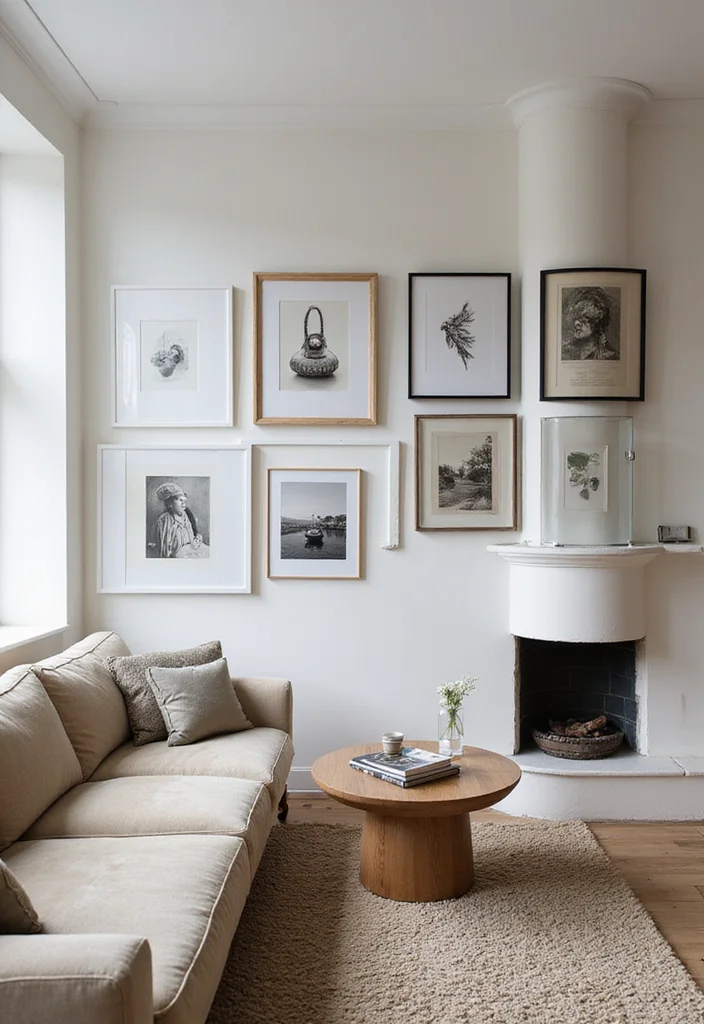 12 Living Room Column Decor Ideas for Stylish Integrated Design 56 12 Living Room Column Decor Ideas for Stylish Integrated Design 6. Gallery Wall Integration