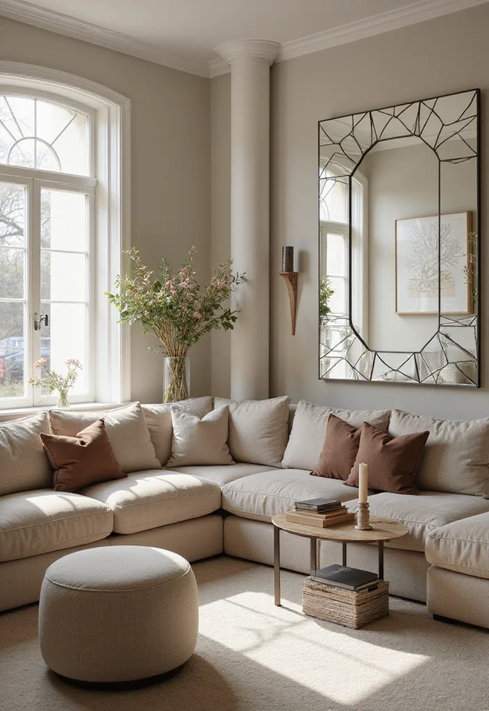 12 Living Room Column Decor Ideas for Stylish Integrated Design 78 12 Living Room Column Decor Ideas for Stylish Integrated Design 8. Decorative Mirrors