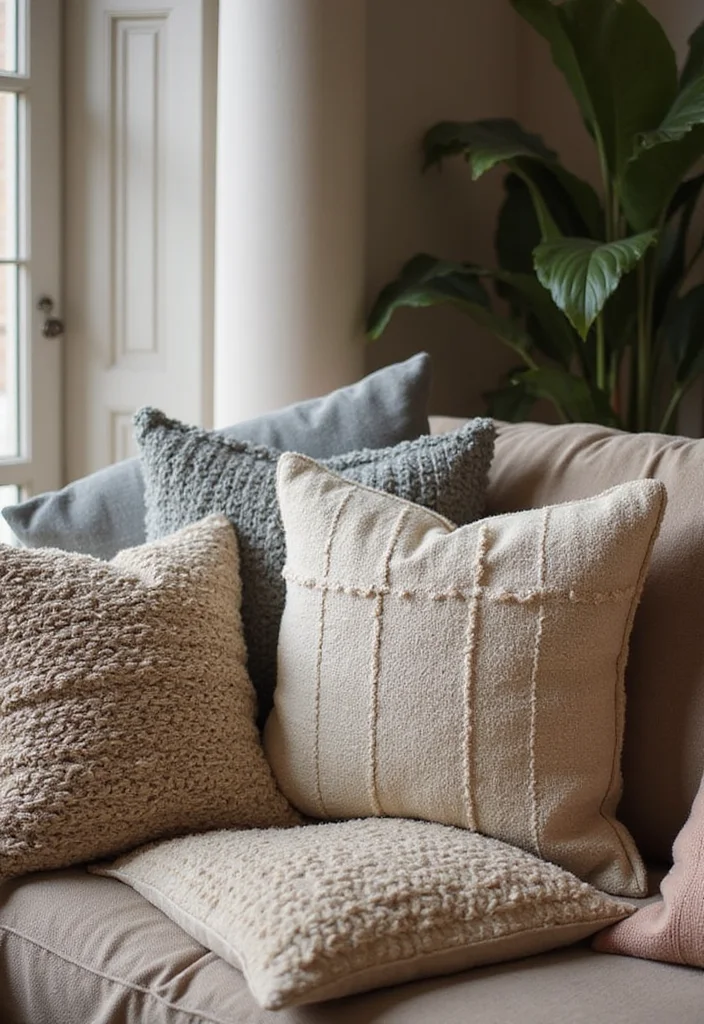 12 Living Room Column Decor Ideas for Stylish Integrated Design 89 12 Living Room Column Decor Ideas for Stylish Integrated Design 9. Textured Pillows and Throws