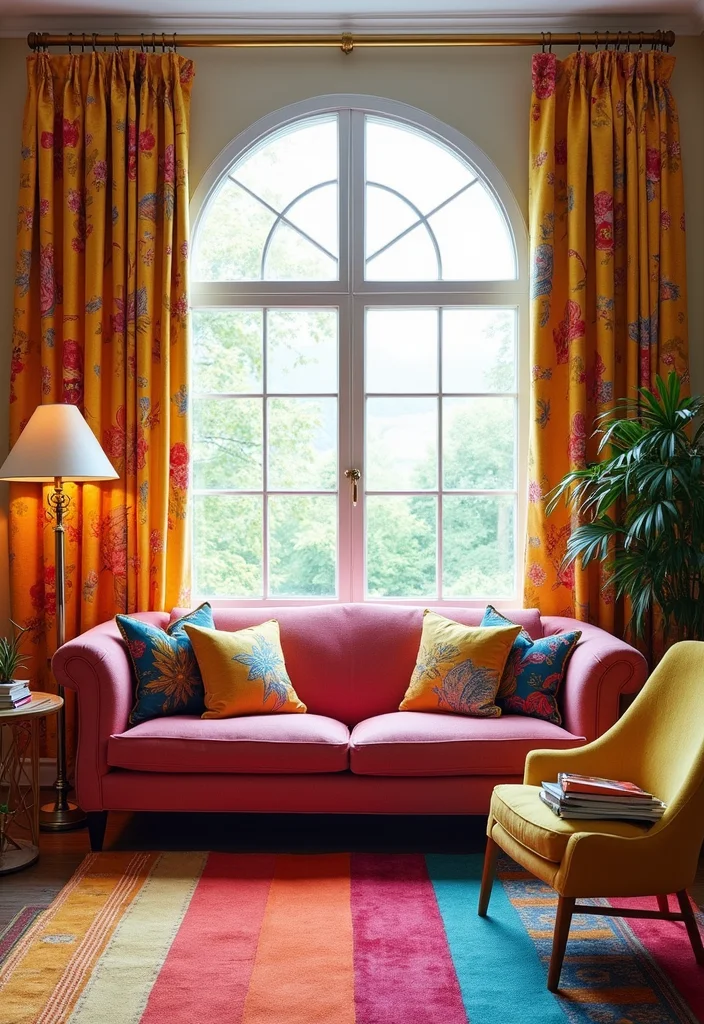 12 Living Room Drapes Ideas for Soft Light and Elegant Texture 78 12 Living Room Drapes Ideas for Soft Light and Elegant Texture 8. Printed Fabric Drapes