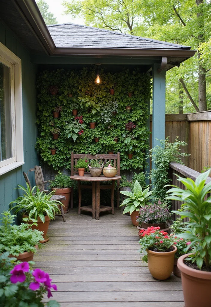 12 Small Backyard Porch Ideas for Cozy Practical Relaxation 12 12 Small Backyard Porch Ideas for Cozy Practical Relaxation 2. Vertical Garden Wall