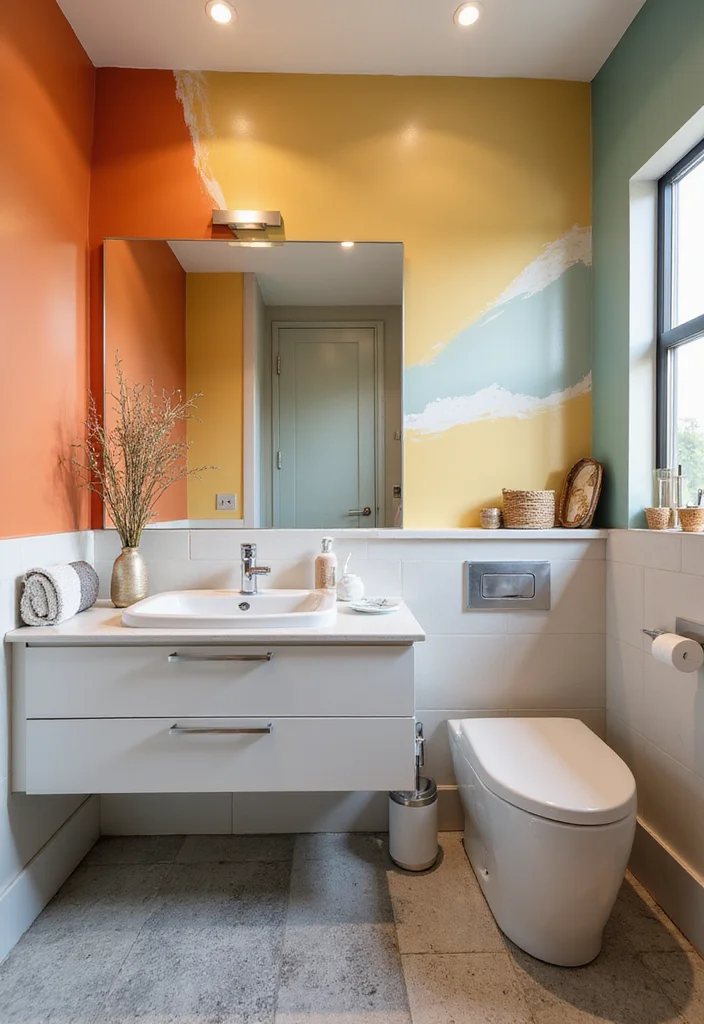 12 Square Bathroom Ideas for Balanced Functional Clean Layouts 8. Colorful Accent Walls