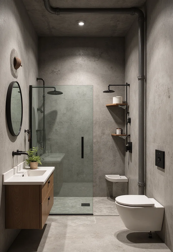 12 Square Bathroom Ideas for Balanced Functional Clean Layouts 9. Sleek Industrial Look