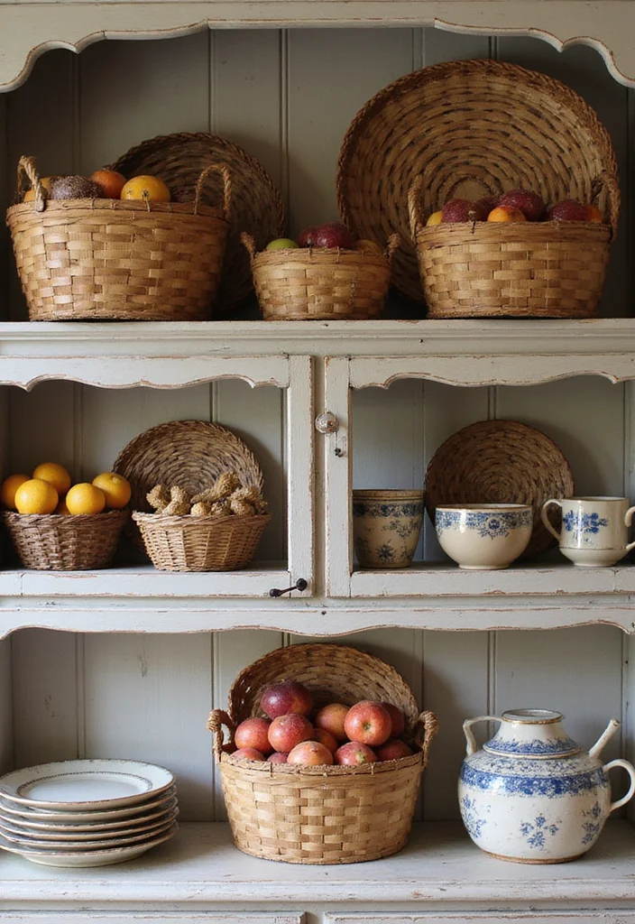 12 Top of Kitchen Cabinet Decor Ideas for Height and Style 23 12 Top of Kitchen Cabinet Decor Ideas for Height and Style 3. Vintage Baskets